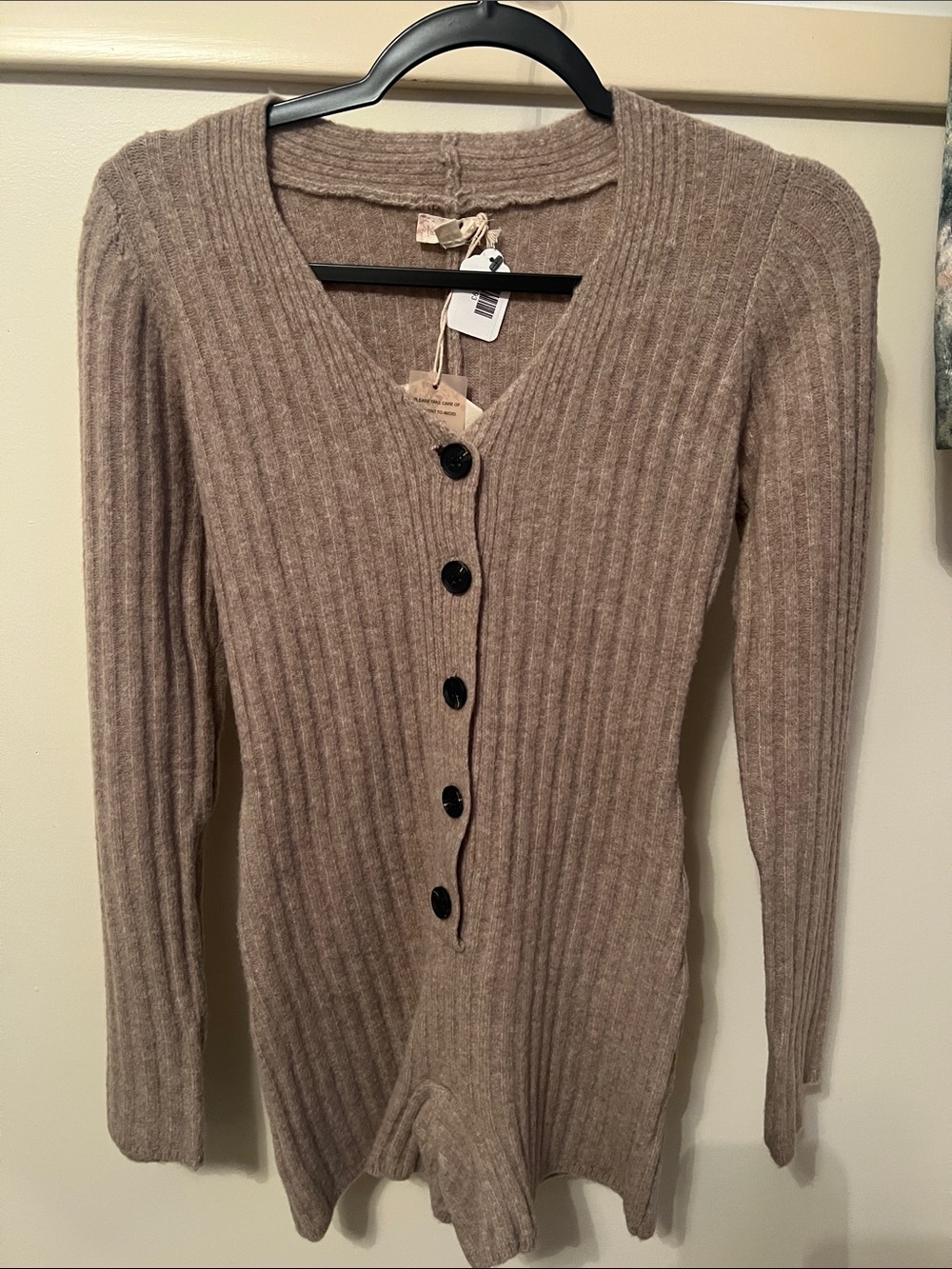 Hem & Thread Ribbed V-Neck Button Down Romper- Taupe